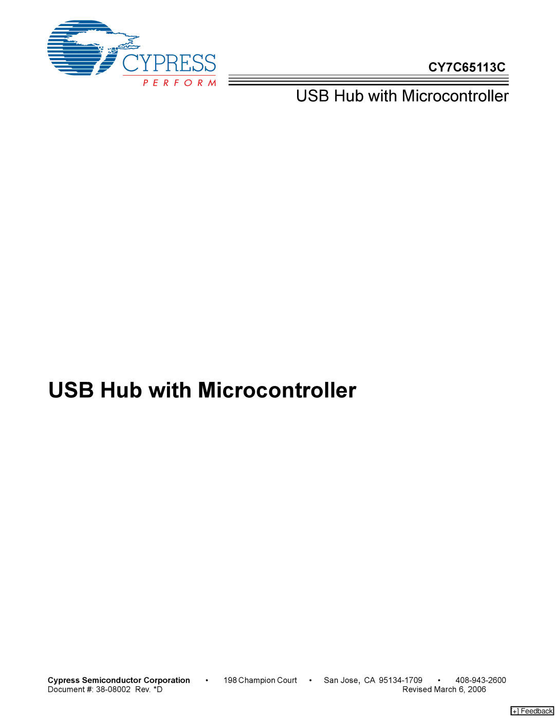 Cypress CY7C65113C manual USB Hub with Microcontroller, Cypress Semiconductor Corporation 