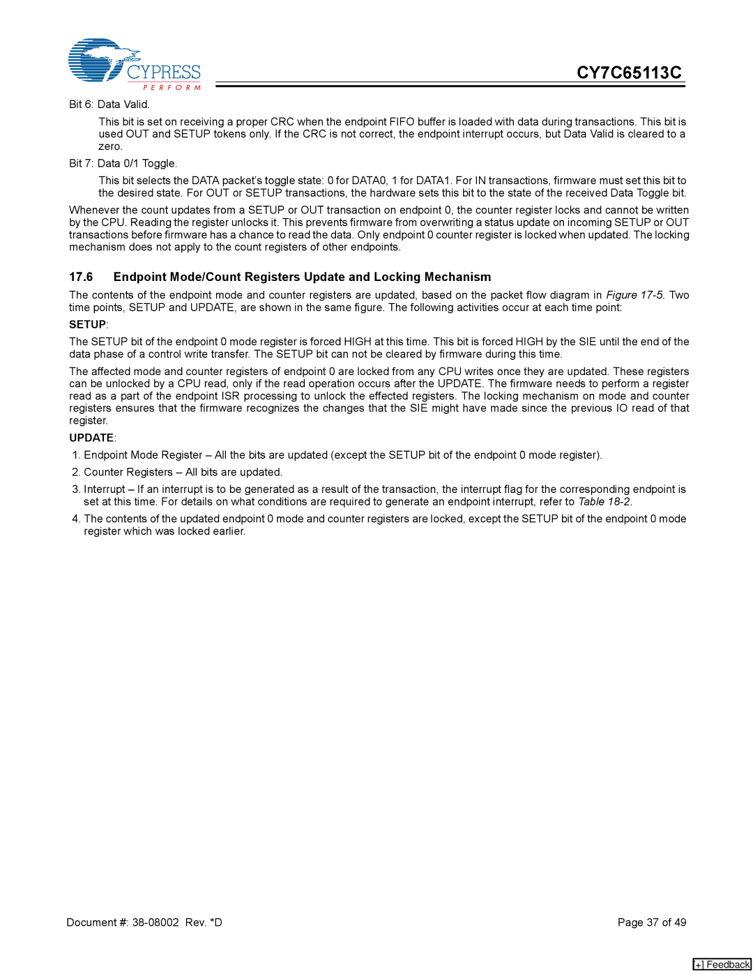 Cypress CY7C65113C manual Endpoint Mode/Count Registers Update and Locking Mechanism, Setup 