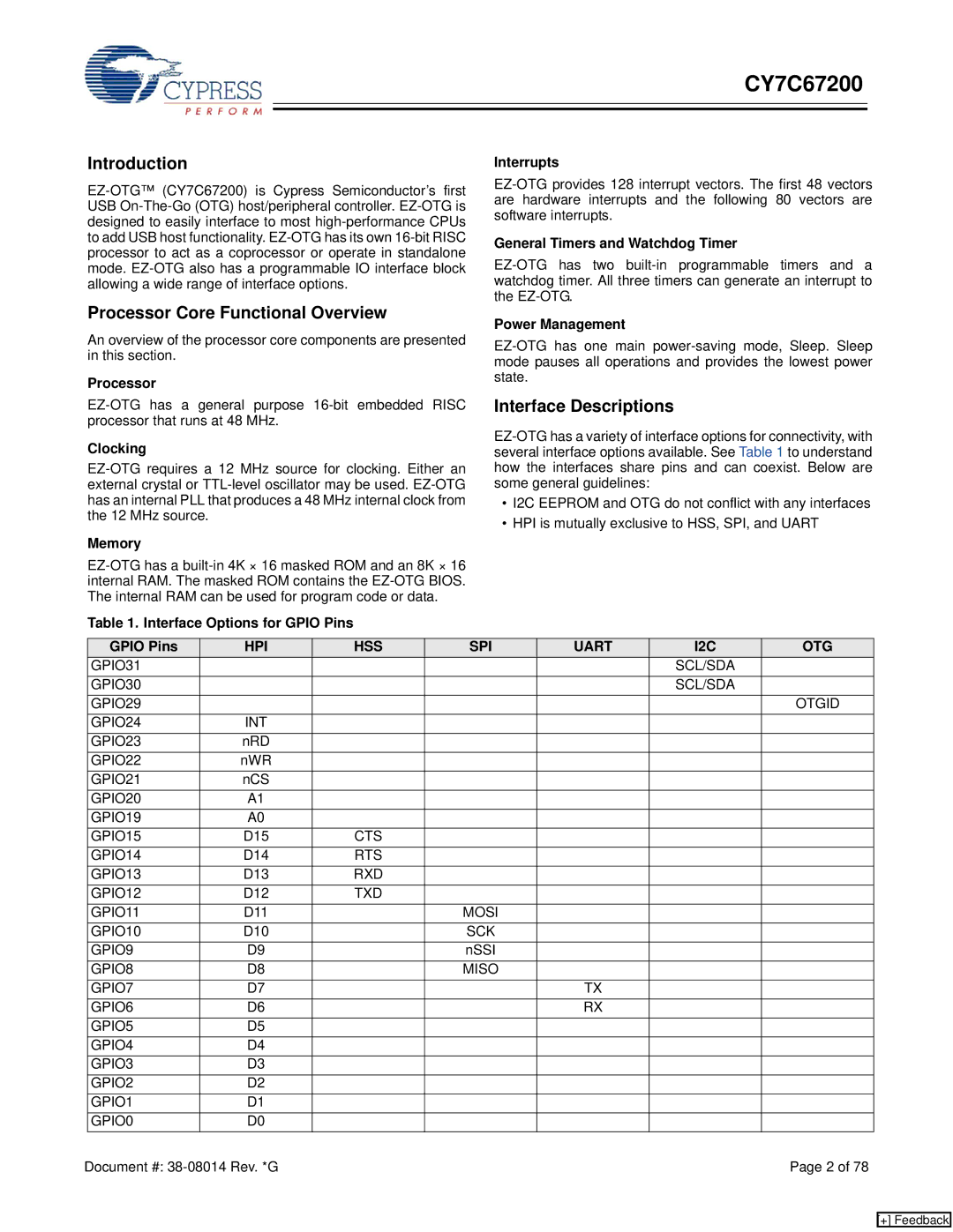 Cypress CY7C67200 manual Introduction, Processor Core Functional Overview, Interface Descriptions 