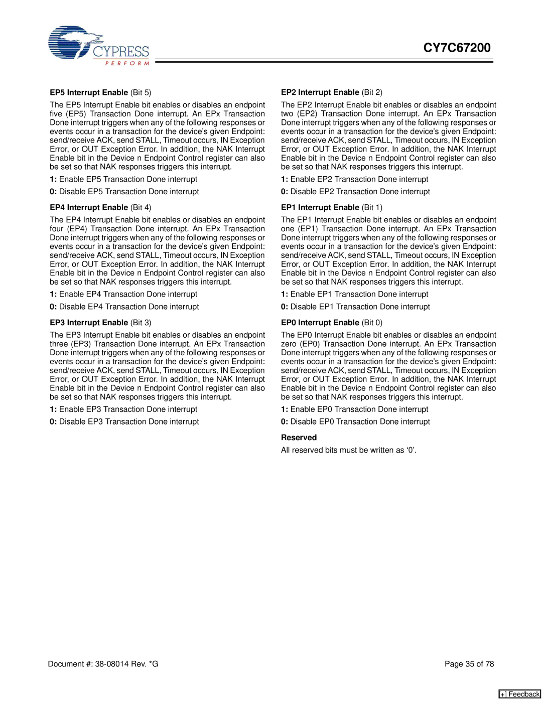 Cypress CY7C67200 EP5 Interrupt Enable Bit EP2 Interrupt Enable Bit, EP4 Interrupt Enable Bit, EP3 Interrupt Enable Bit 
