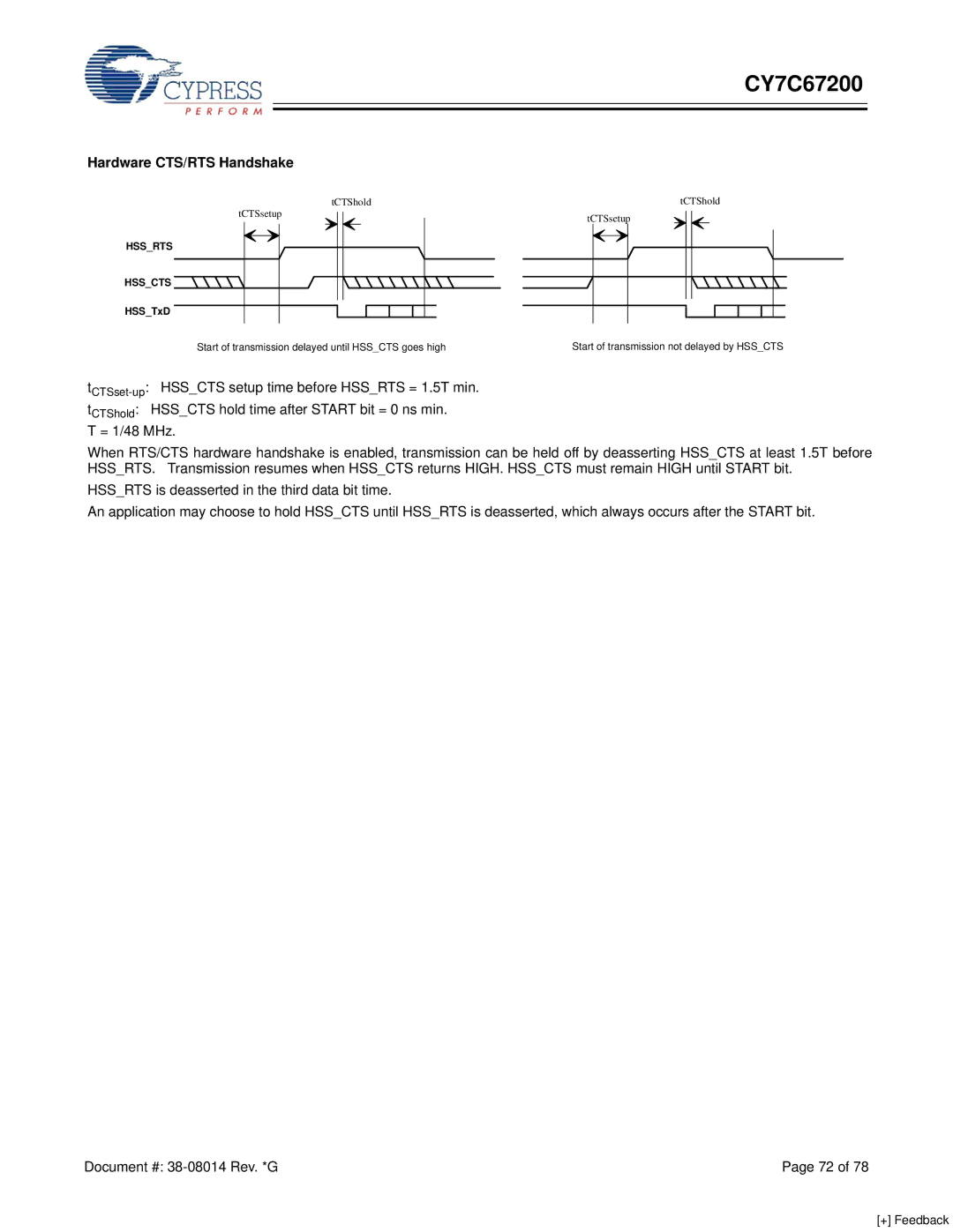 Cypress CY7C67200 manual Hardware CTS/RTS Handshake, Hssrts Hsscts 