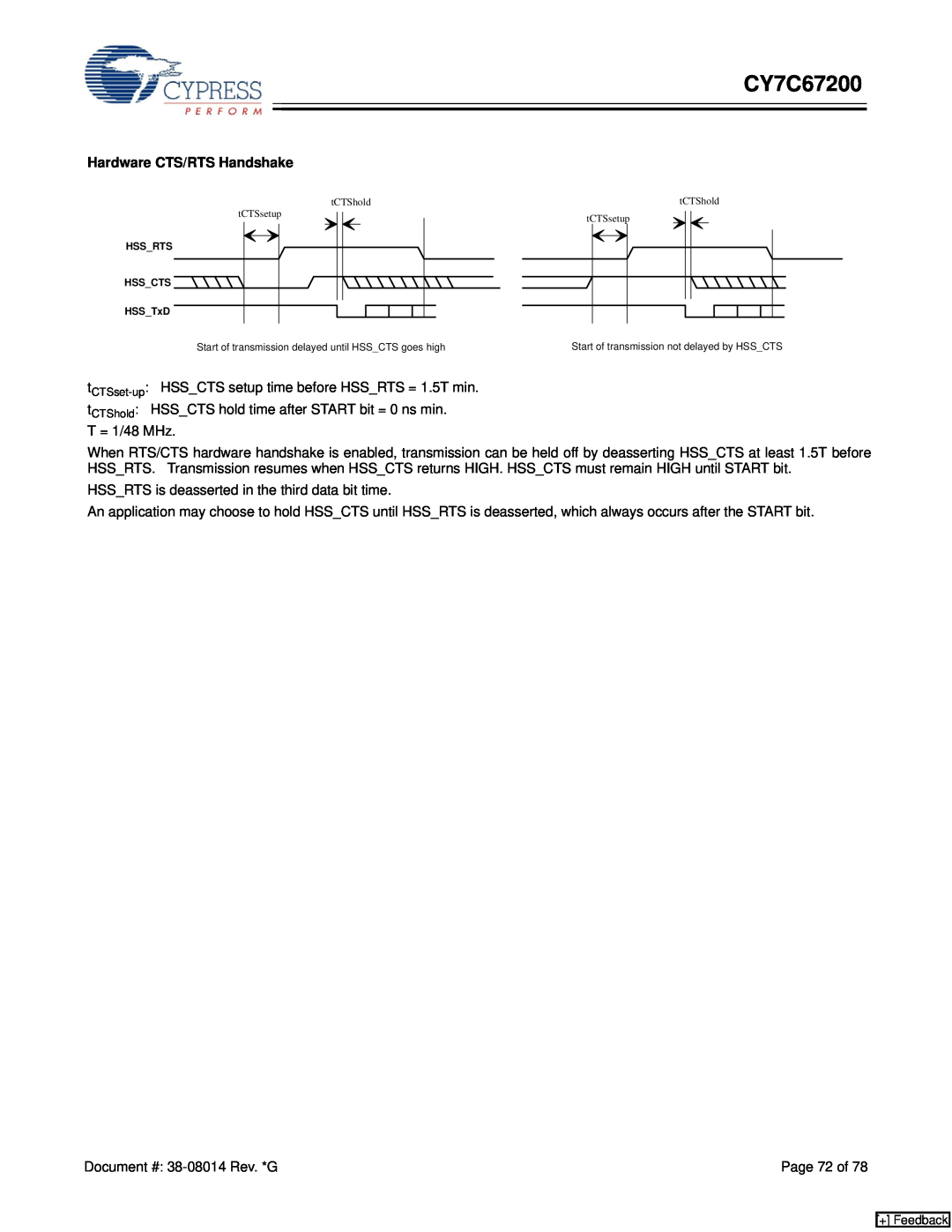 Cypress CY7C67200 manual Hardware CTS/RTS Handshake, Page 72 of 