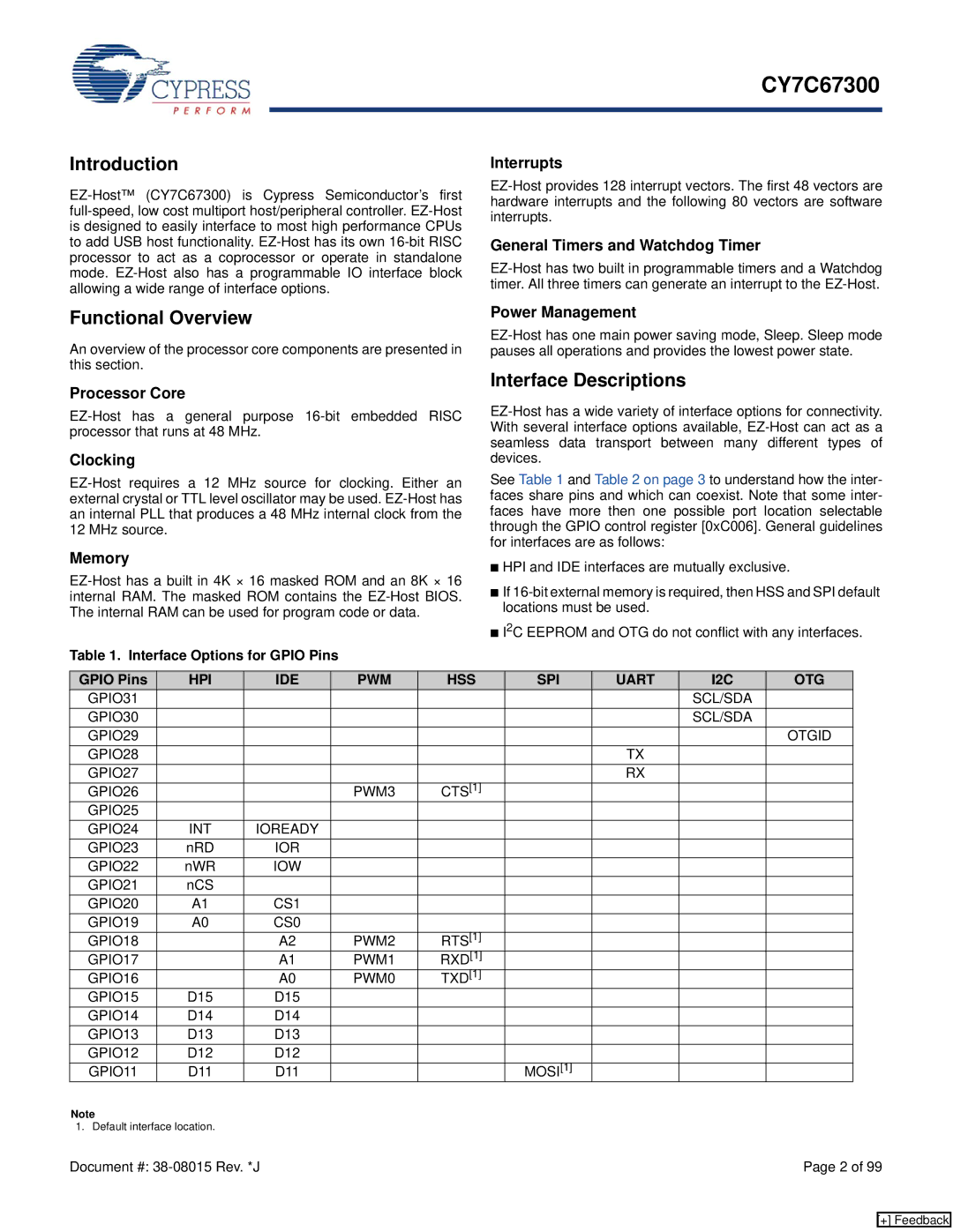 Cypress CY7C67300 manual Introduction, Functional Overview, Interface Descriptions 