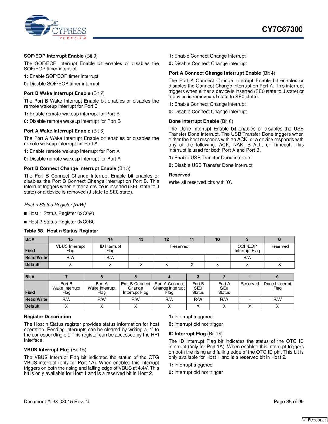 Cypress CY7C67300 manual SOF/EOP Interrupt Enable Bit, Port B Wake Interrupt Enable Bit, Port a Wake Interrupt Enable Bit 