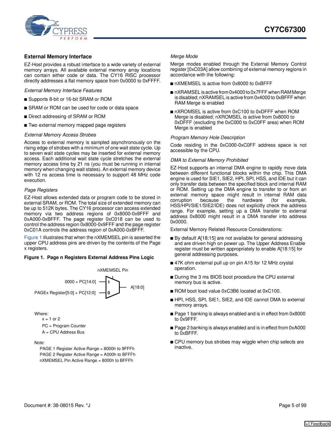 Cypress CY7C67300 manual External Memory Interface 