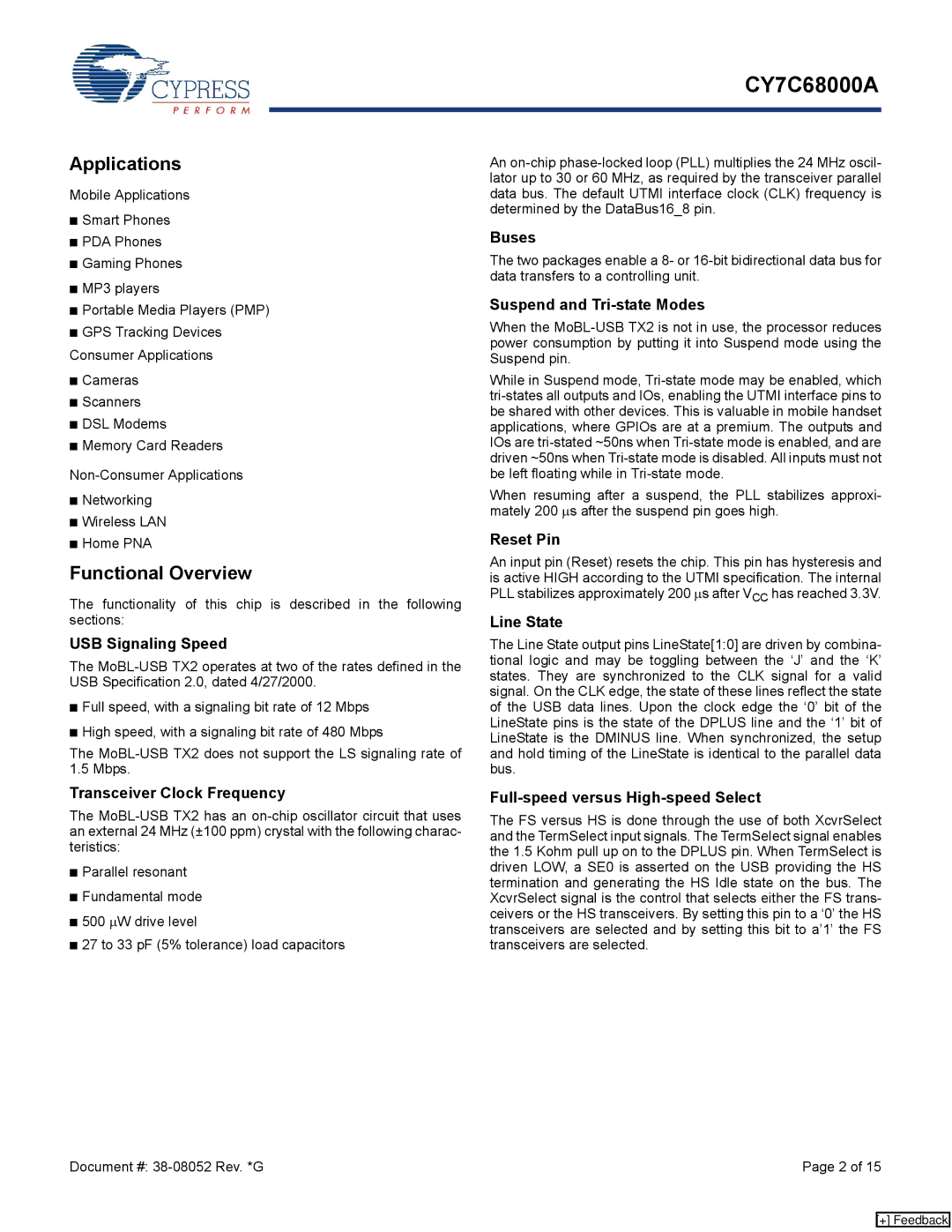 Cypress CY7C68000A specifications Applications, Functional Overview 