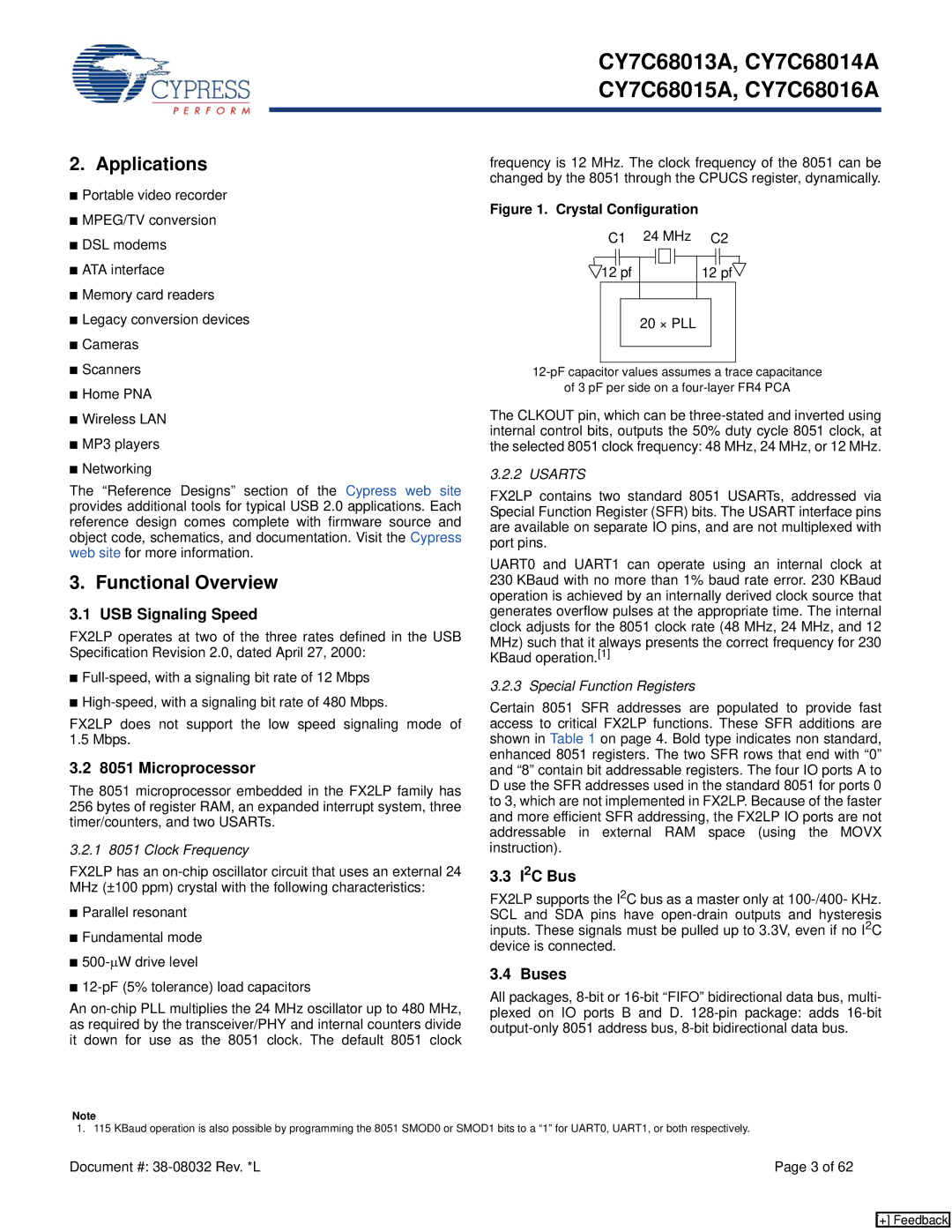 Cypress CY7C68014A, CY7C68013, CY7C68015A, CY7C68016A manual Applications, Functional Overview 