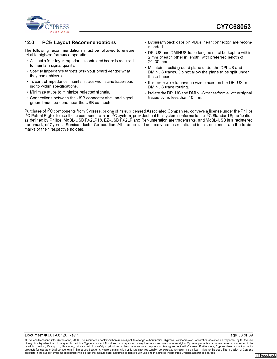 Cypress CY7C68053 manual PCB Layout Recommendations 