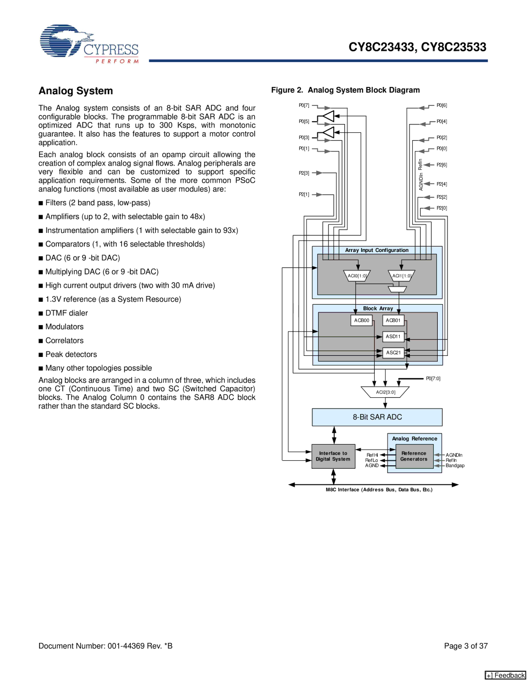 Cypress CY8C23433, CY8C23533 manual Analog System Block Diagram 