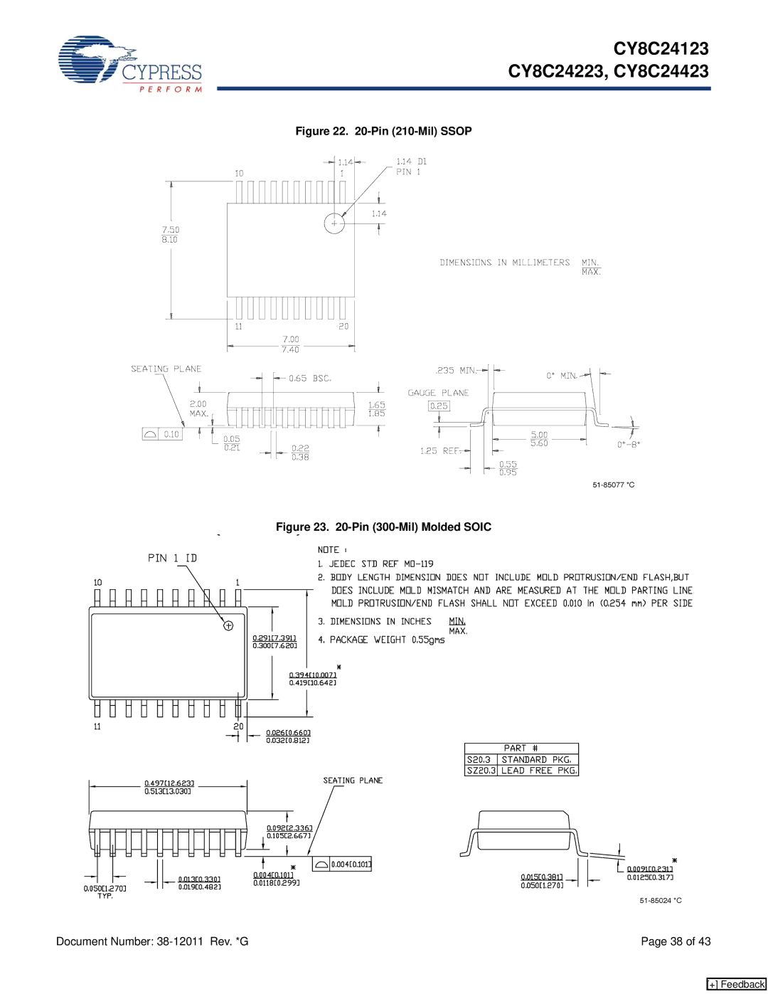 Cypress CY8C24423, CY8C24123, CY8C24223 manual Pin 210-Mil Ssop 