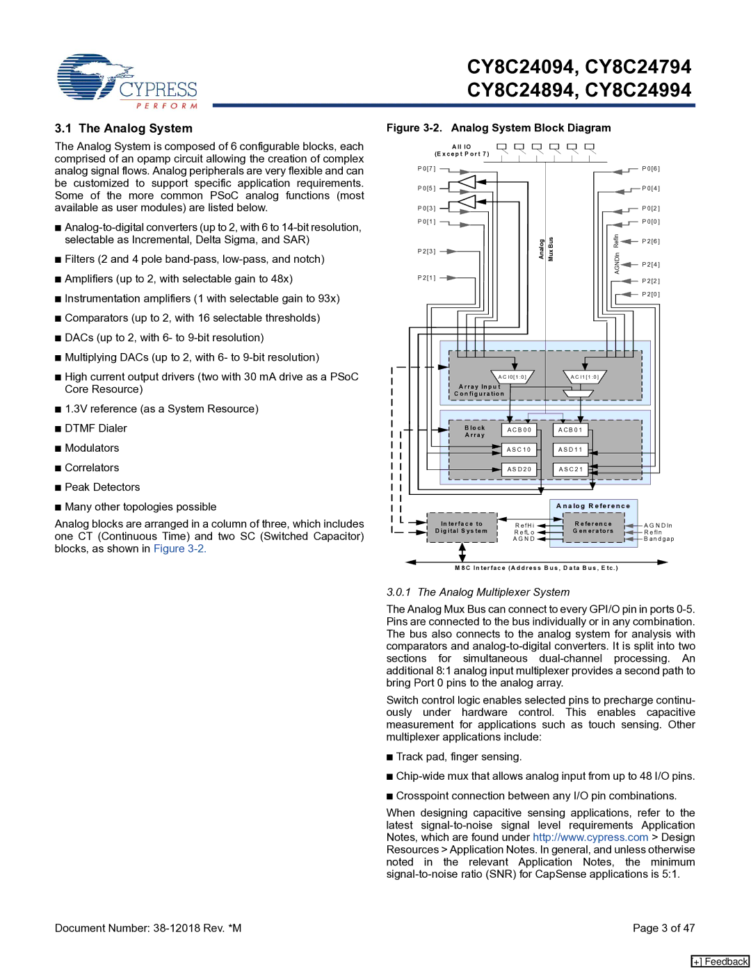 Cypress CY8C24994, CY8C24094, CY8C24894 manual Analog System, Analog Multiplexer System 