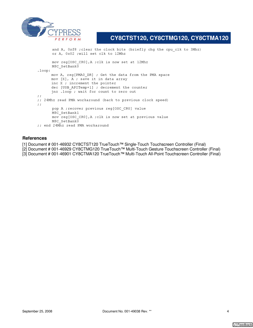 Cypress CY8CTMG120, CY8CTMA120, CY8CTST120 manual References 