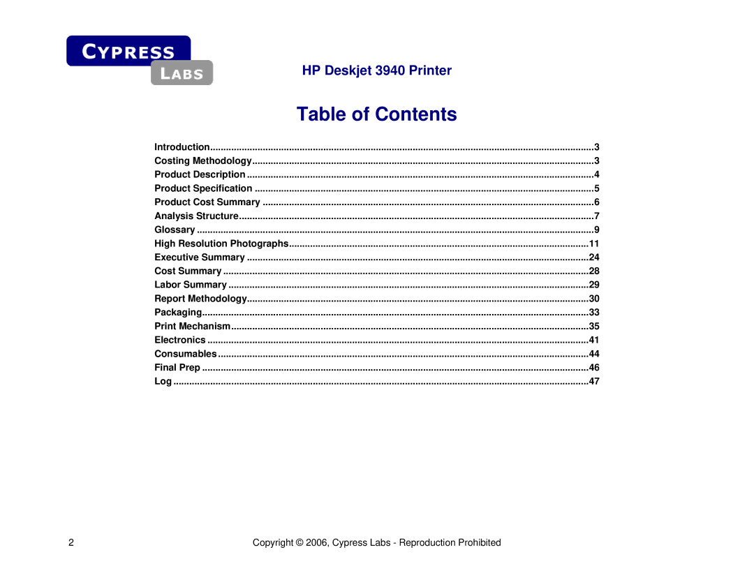 Cypress HP Deskjet 3940 manual Table of Contents 