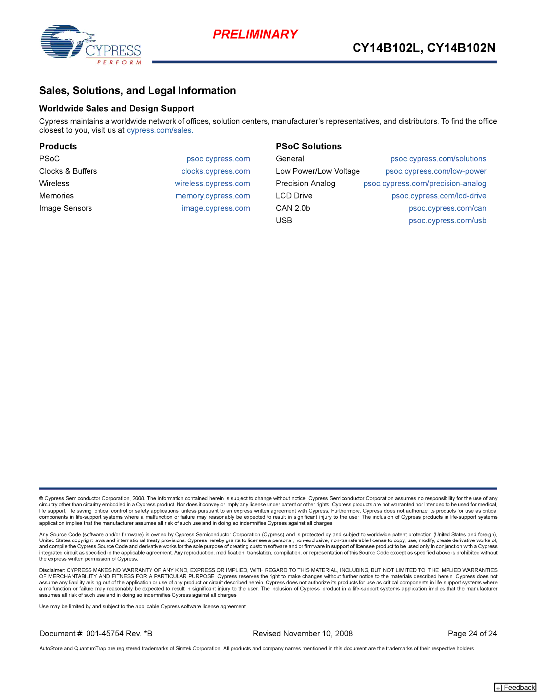 Cypress nvSRAM, CY14B102L manual Sales, Solutions, and Legal Information, Usb 