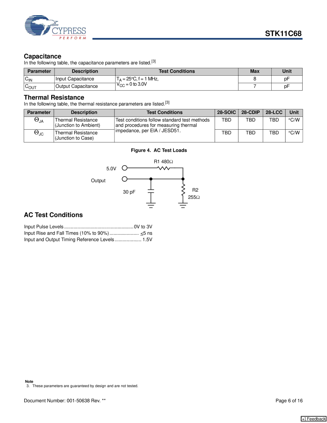 Cypress STK11C68 manual Capacitance, Thermal Resistance, AC Test Conditions 