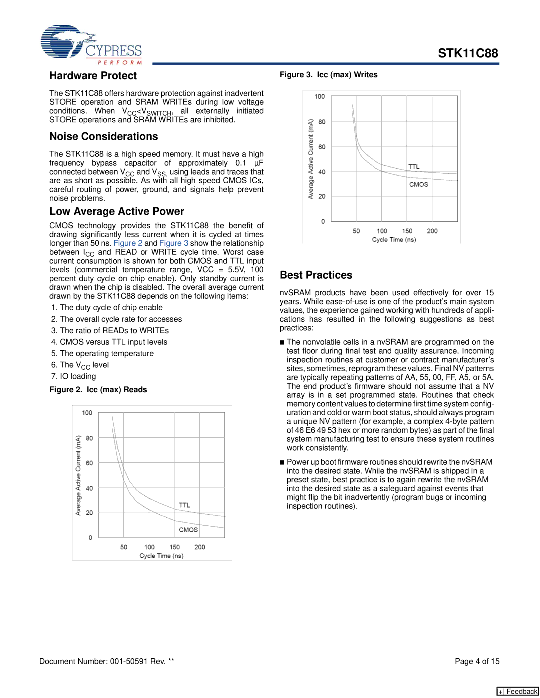 Cypress STK11C88 manual Hardware Protect, Noise Considerations, Low Average Active Power, Best Practices 