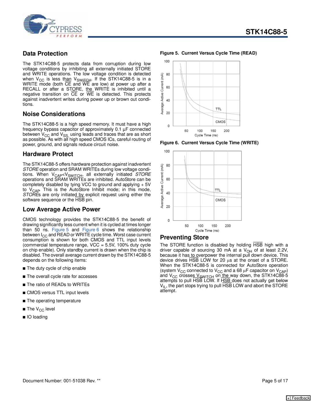 Cypress STK14C88-5 Data Protection, Noise Considerations, Hardware Protect, Low Average Active Power, Preventing Store 