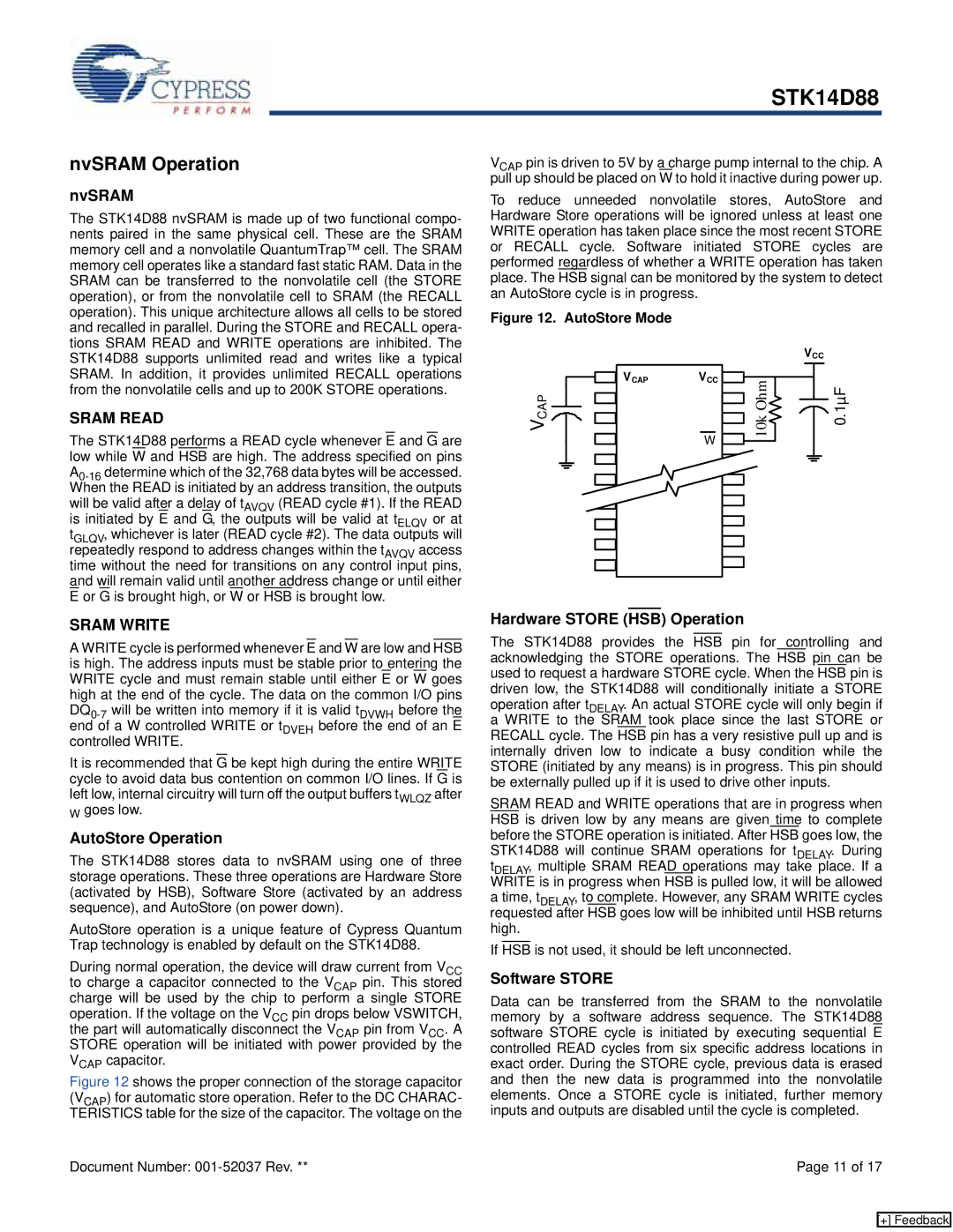 Cypress STK14D88 manual NvSRAM Operation 