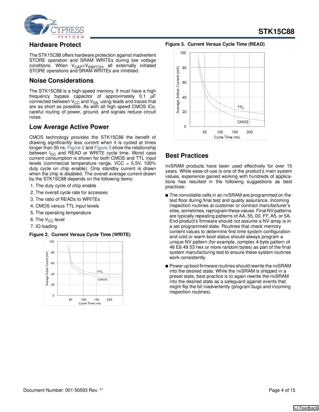 Cypress STK15C88 manual Hardware Protect, Noise Considerations, Low Average Active Power, Best Practices 