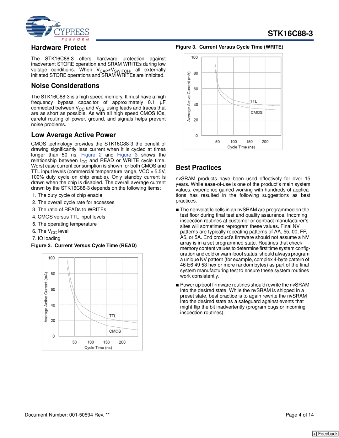 Cypress STK16C88-3 manual Hardware Protect, Noise Considerations, Low Average Active Power, Best Practices 