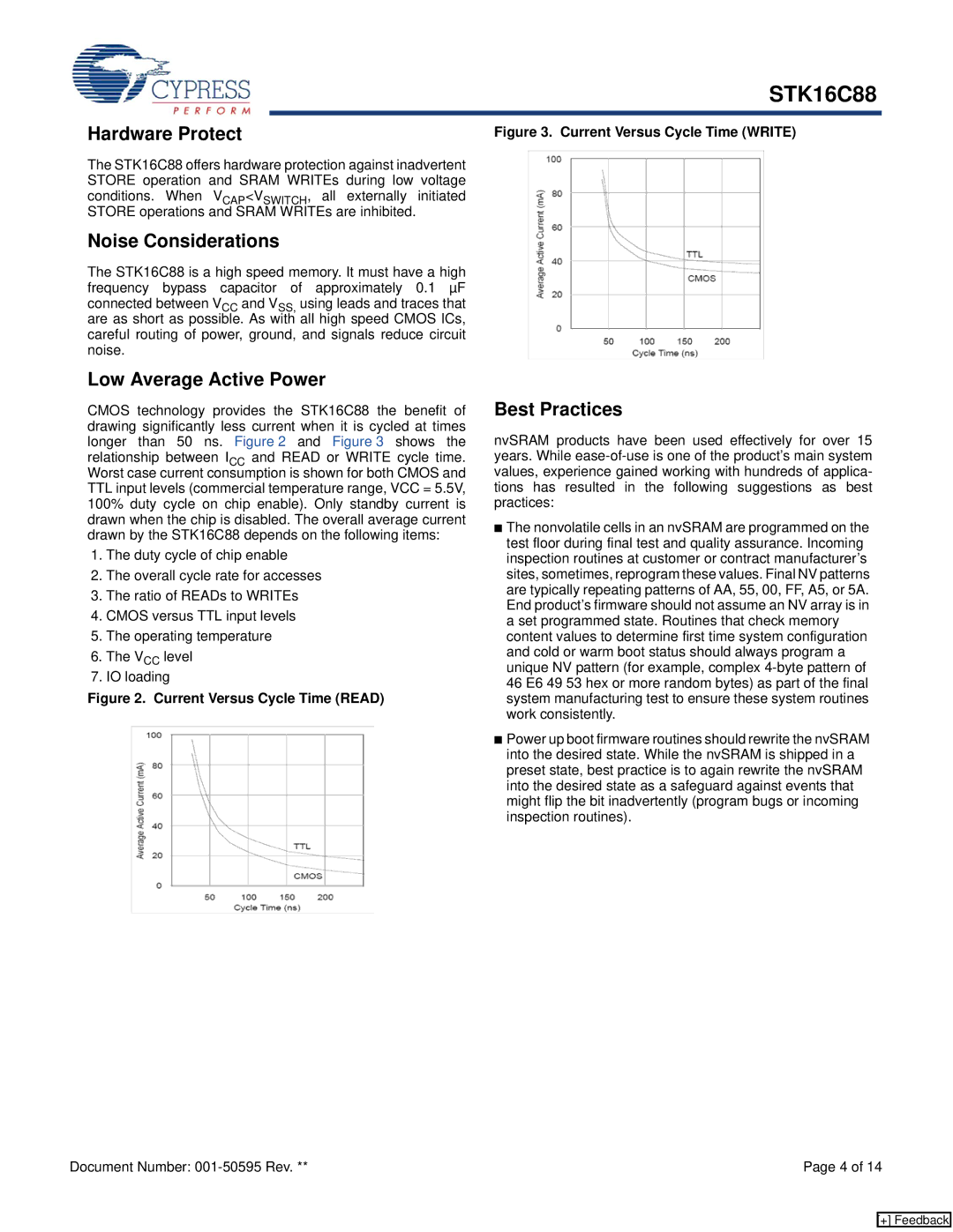 Cypress STK16C88 manual Hardware Protect, Noise Considerations, Low Average Active Power, Best Practices 
