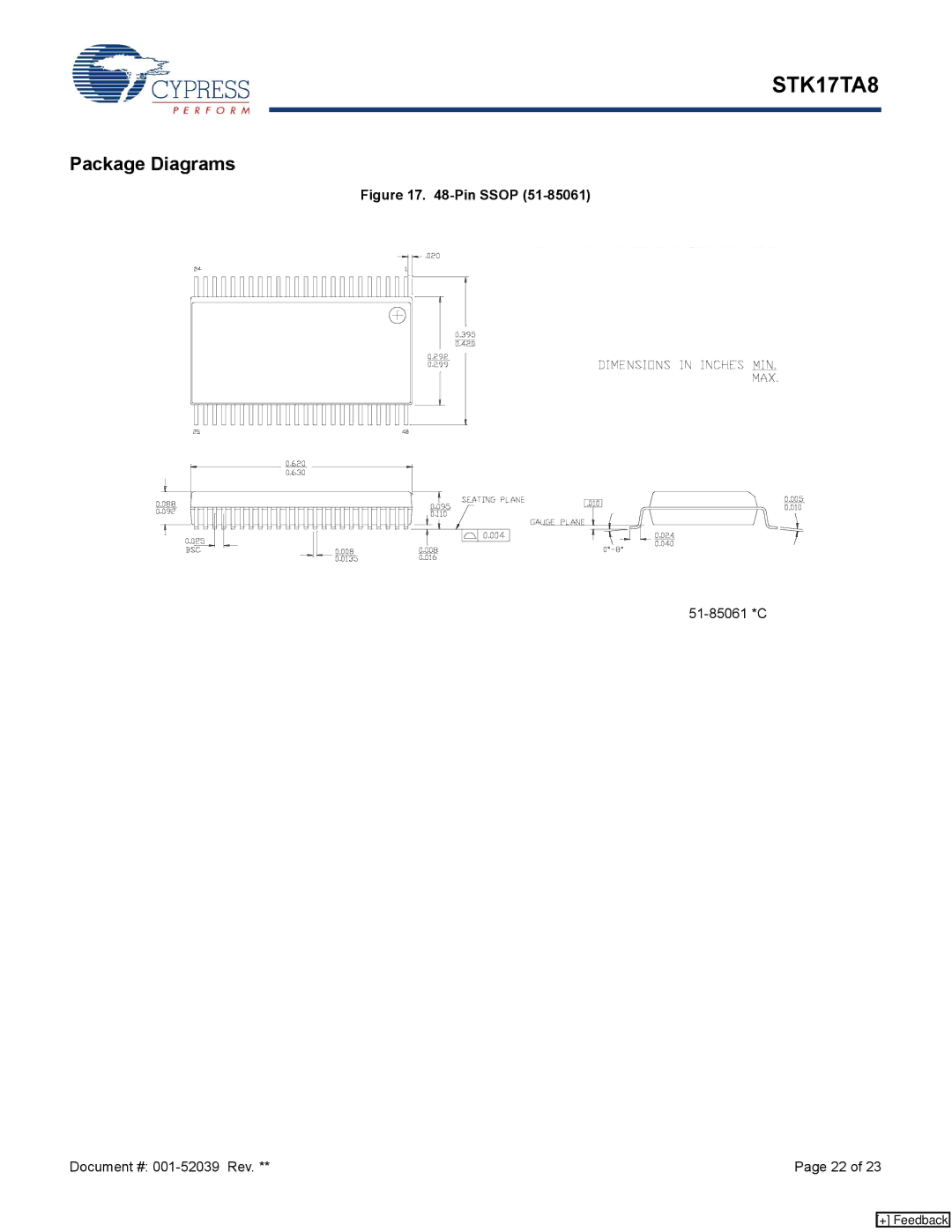 Cypress STK17TA8 manual Package Diagrams, 51-85061 *C Document # 001-52039 Rev 