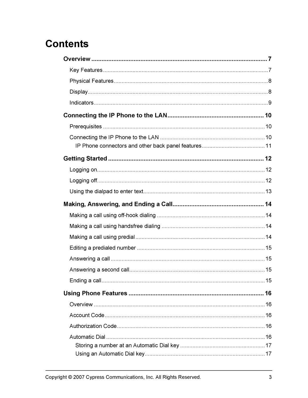 Cypress VS11419 manual Contents 