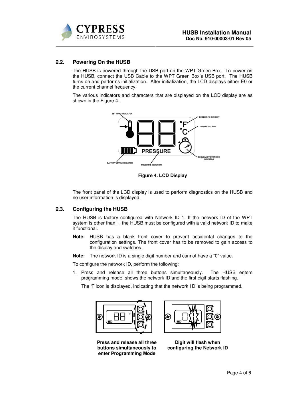 Cypress WPT-800-HUSB installation manual Powering On the Husb, Configuring the Husb 