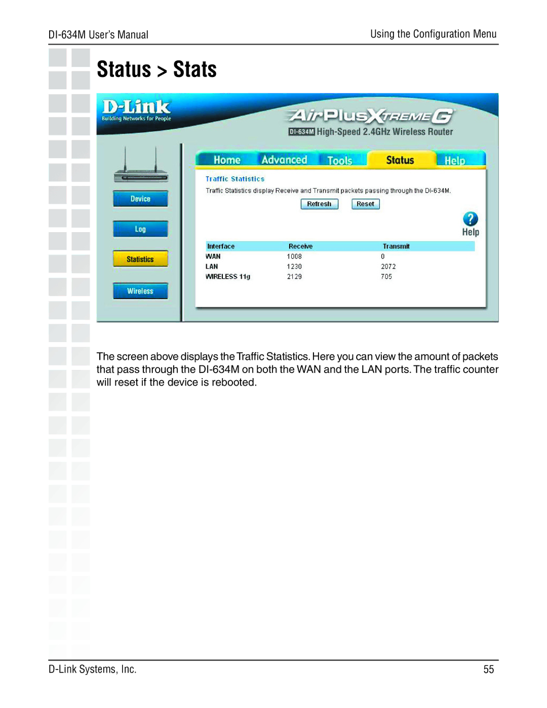 D-Link 108G manual Status Stats 