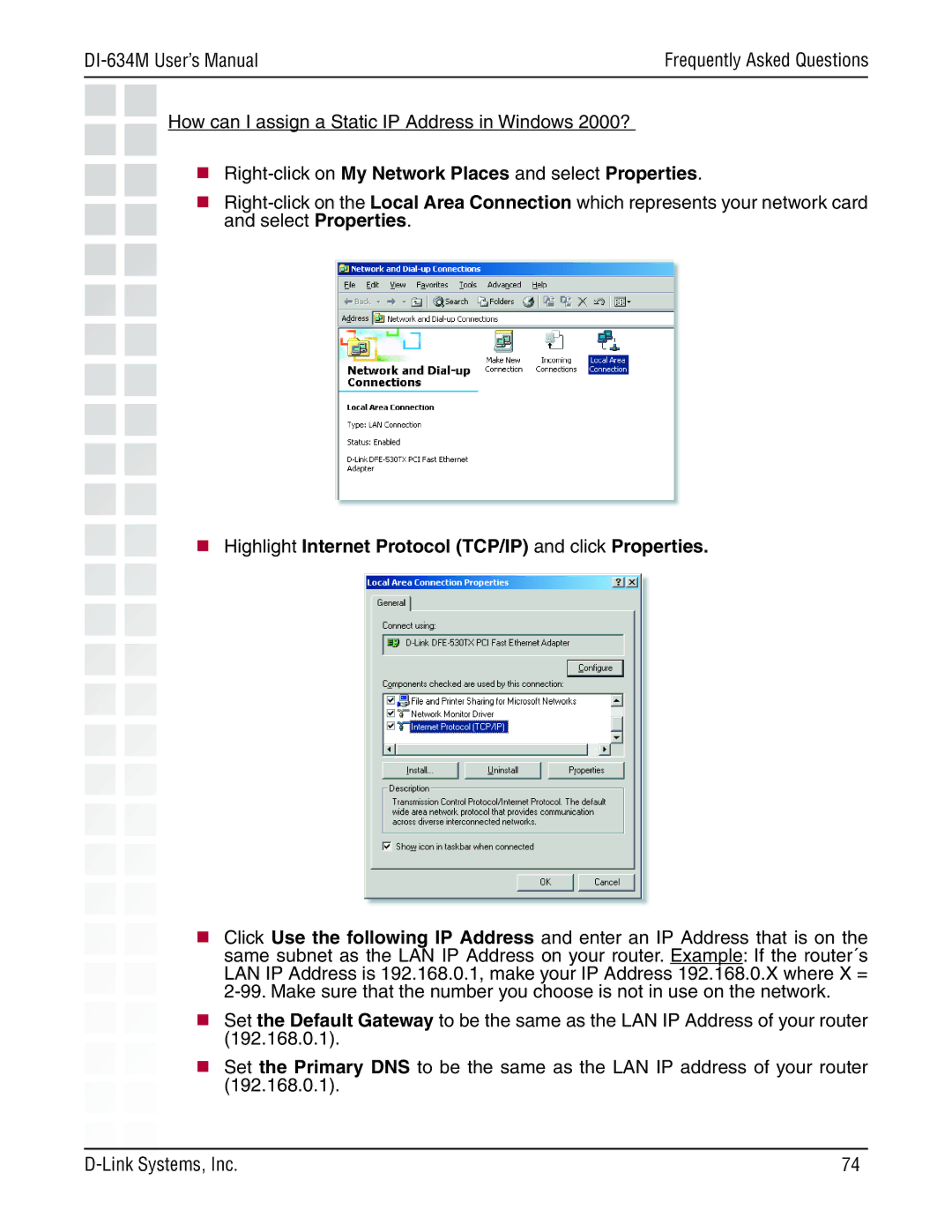 D-Link 108G manual  Right-click on My Network Places and select Properties 