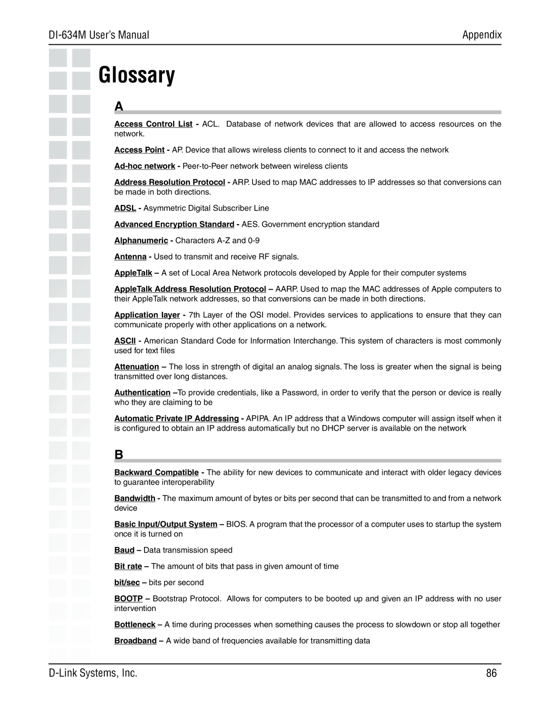 D-Link 108G manual Glossary 