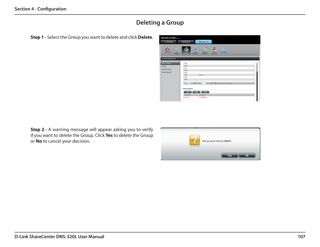 D-Link 2000 user manual Deleting a Group, 107 