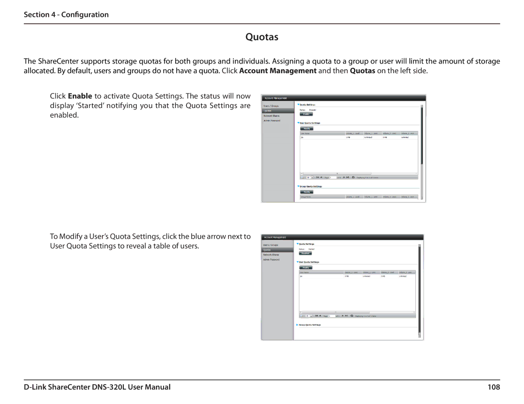 D-Link 2000 user manual Quotas, 108 