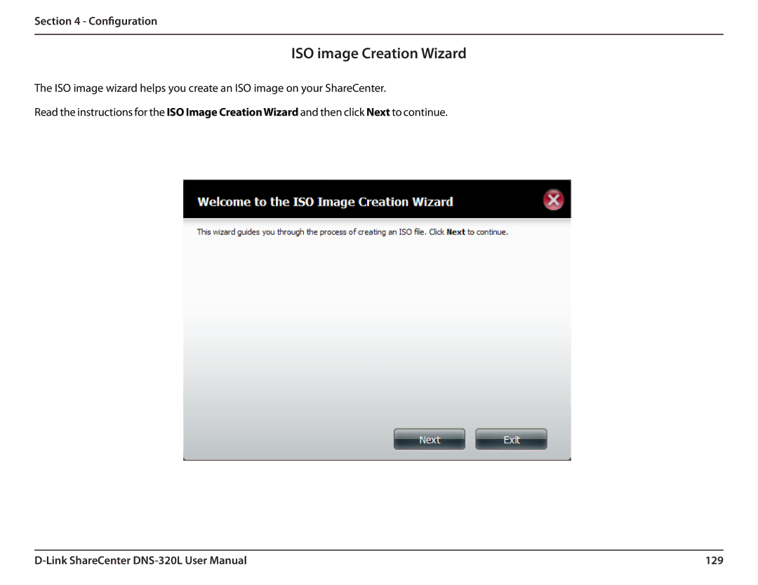 D-Link 2000 user manual ISO image Creation Wizard, 129 