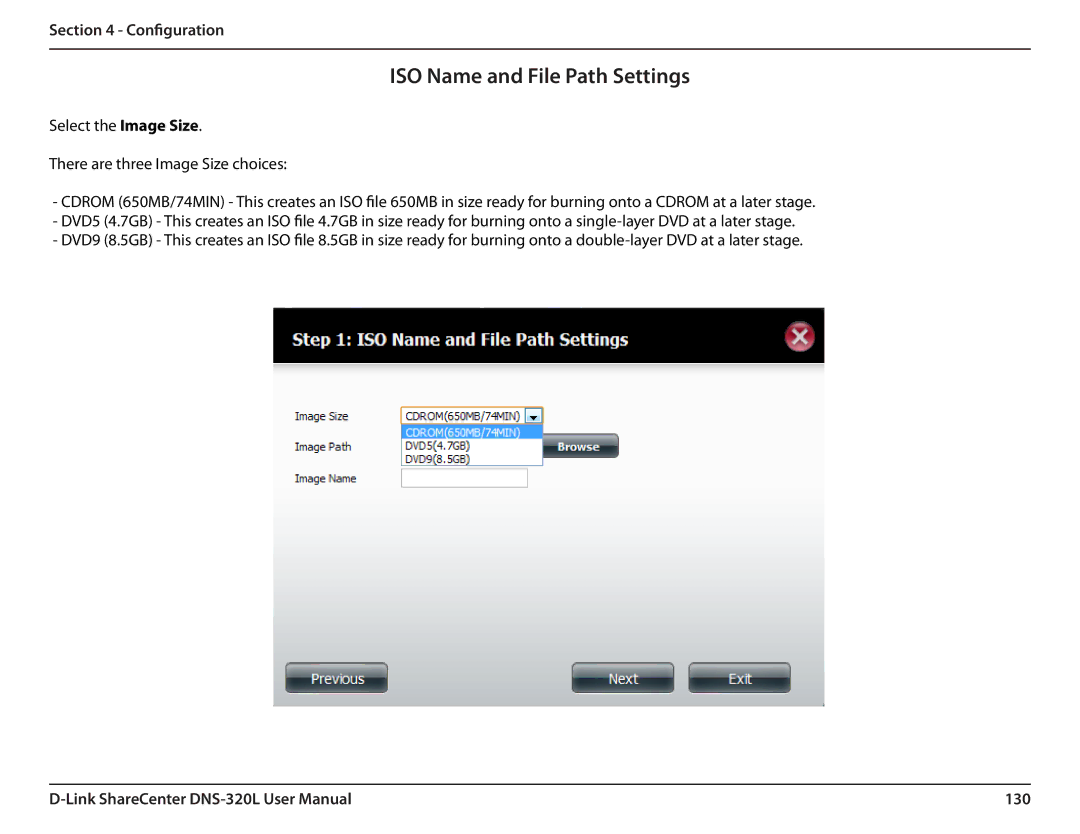 D-Link 2000 user manual ISO Name and File Path Settings, 130 