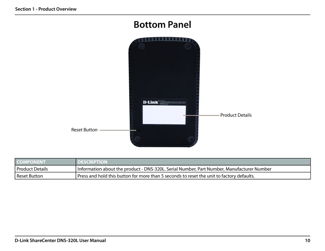 D-Link 2000 user manual Bottom Panel 