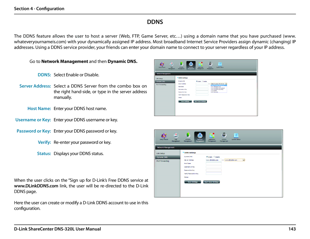 D-Link 2000 user manual Go to Network Management and then Dynamic DNS, 143 