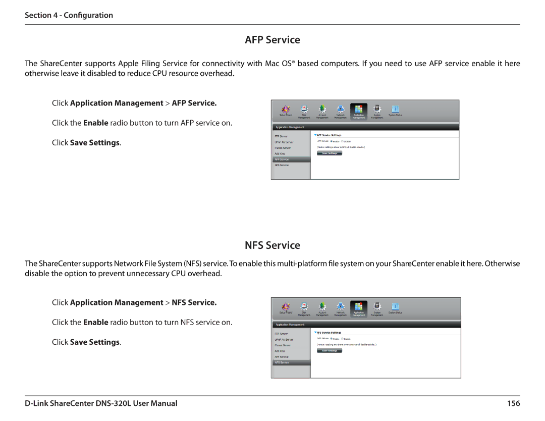 D-Link 2000 user manual AFP Service, NFS Service 