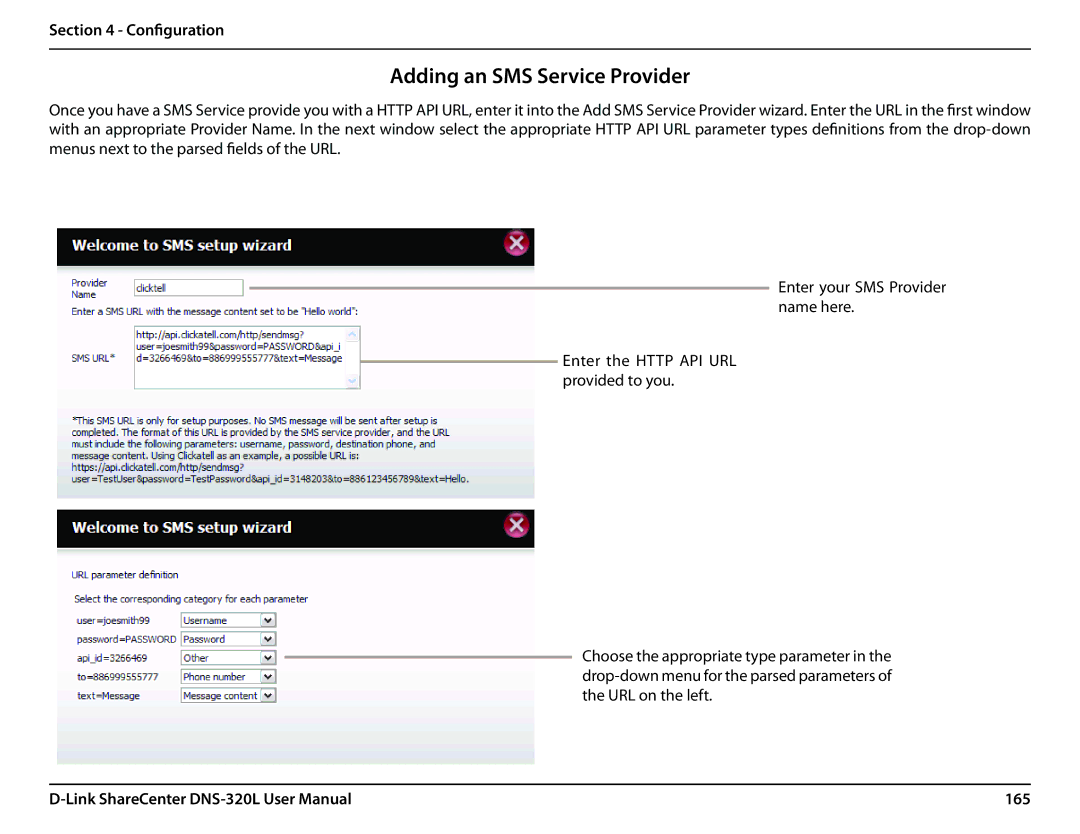 D-Link 2000 user manual Adding an SMS Service Provider, 165 