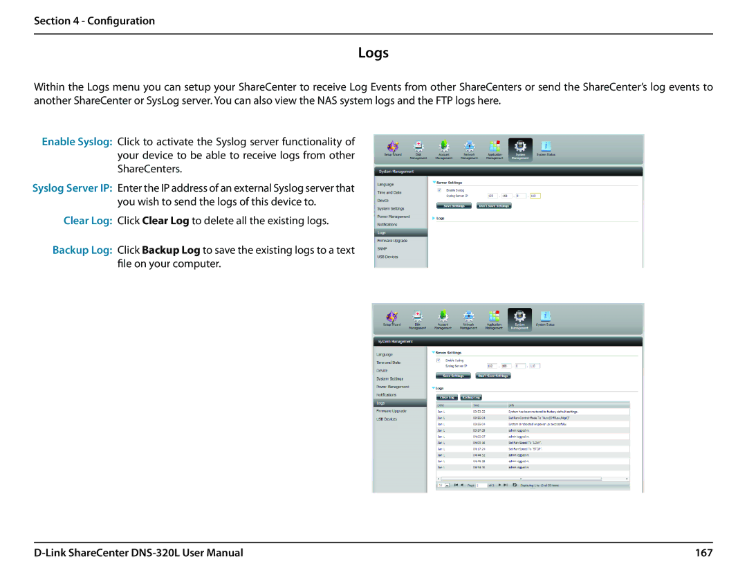 D-Link 2000 user manual Logs, 167 