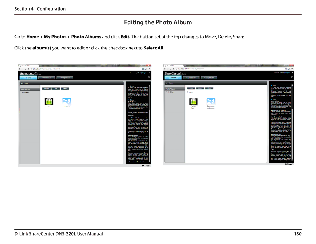 D-Link 2000 user manual Editing the Photo Album, 180 