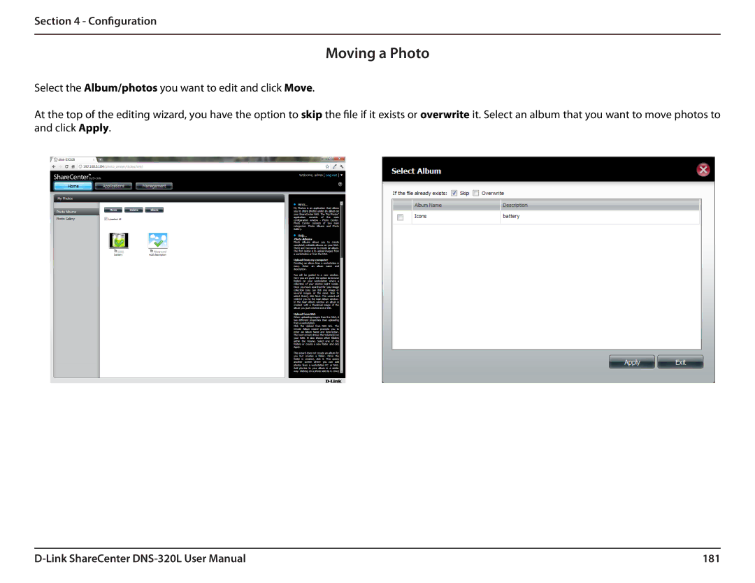 D-Link 2000 user manual Moving a Photo, 181 