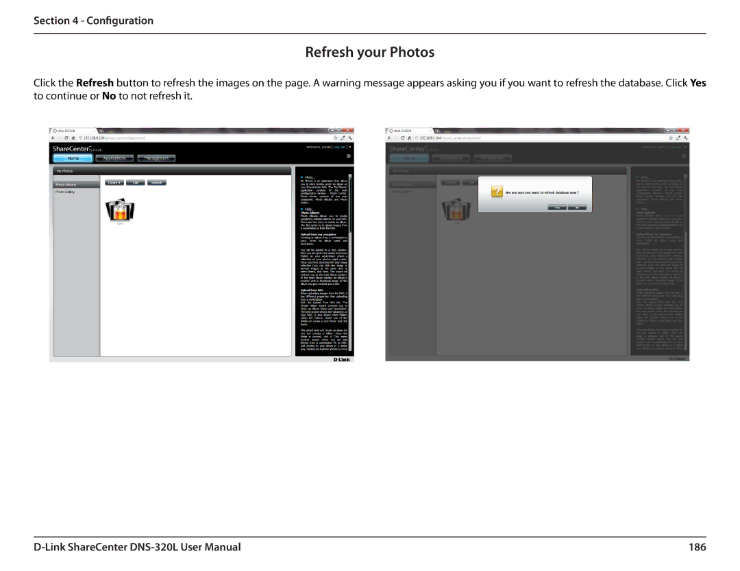 D-Link 2000 user manual Refresh your Photos, 186 