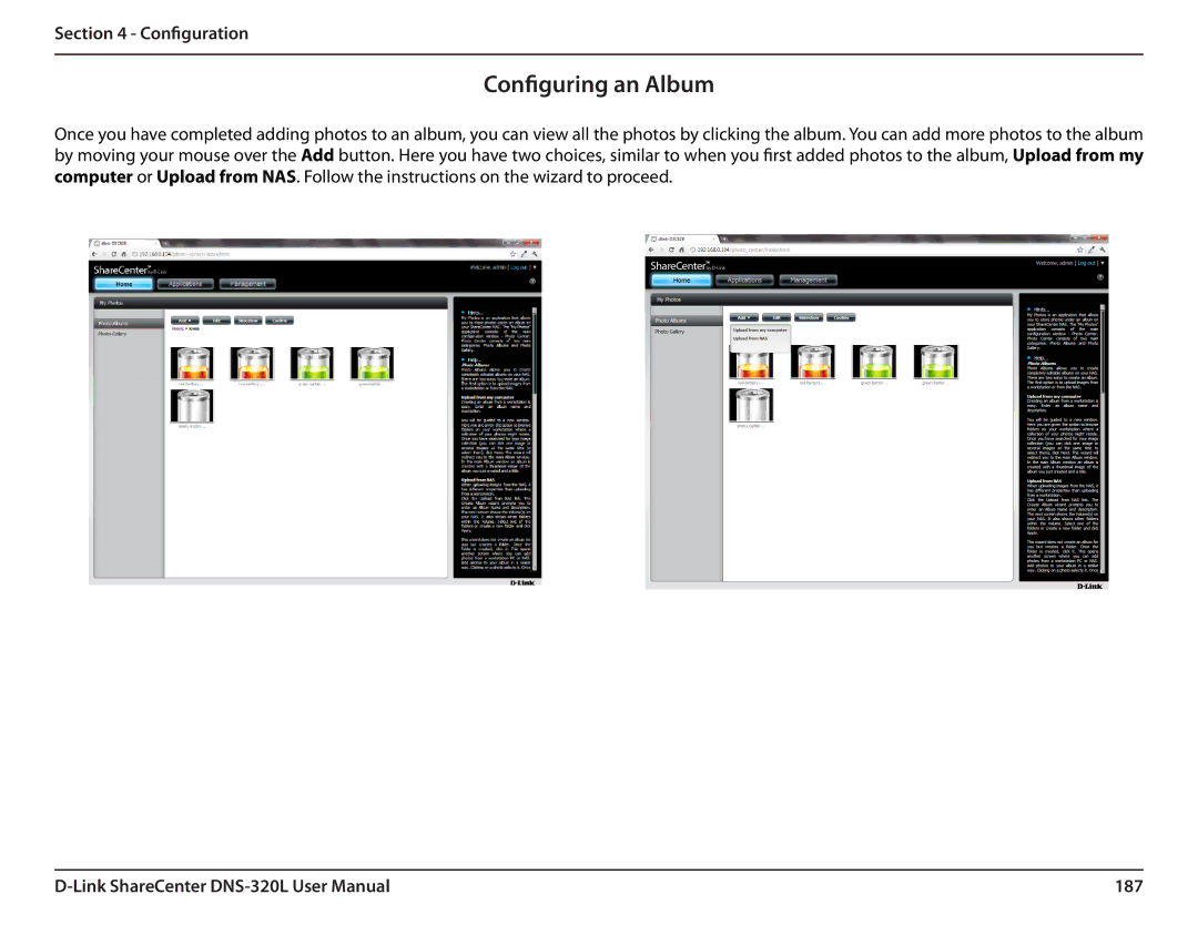 D-Link 2000 user manual Configuring an Album, 187 