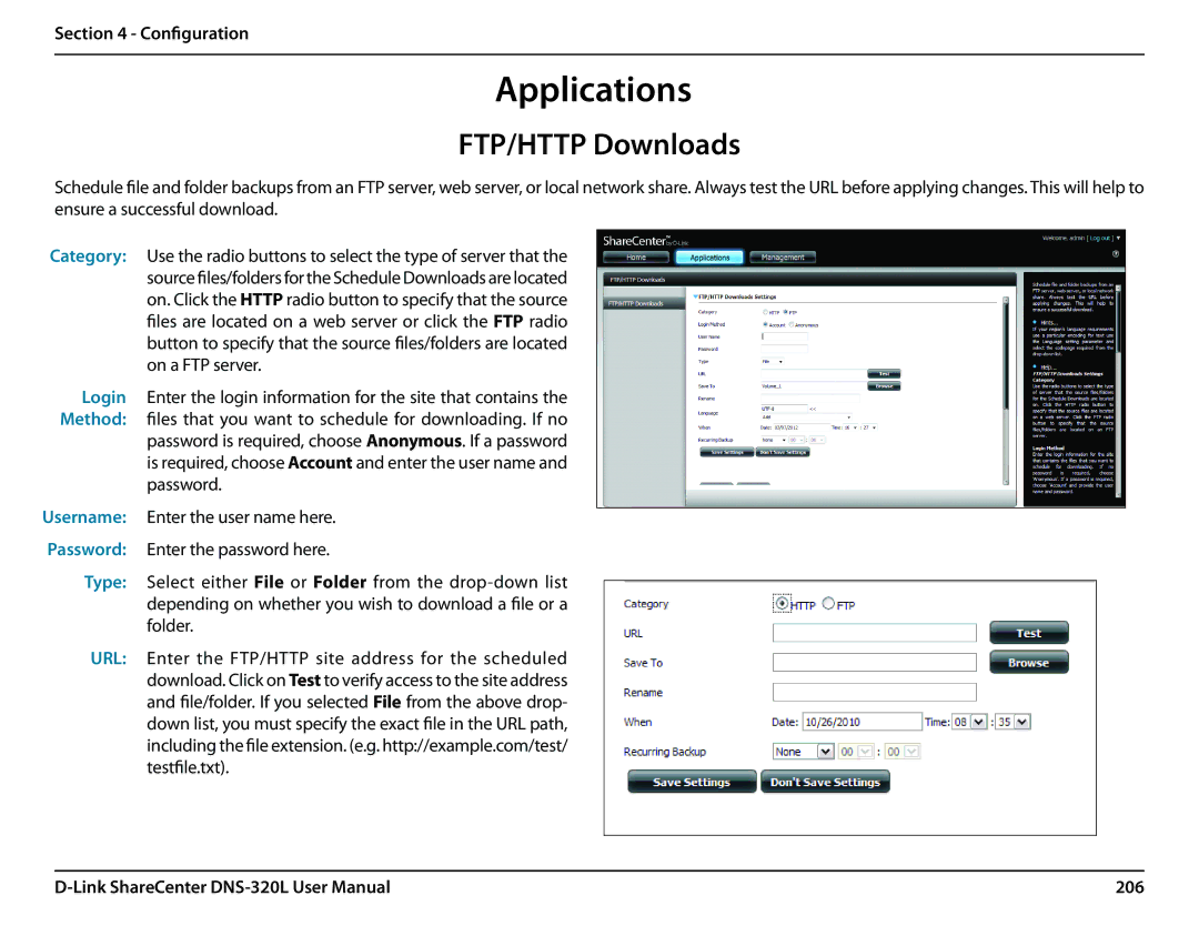 D-Link 2000 user manual FTP/HTTP Downloads, 206 