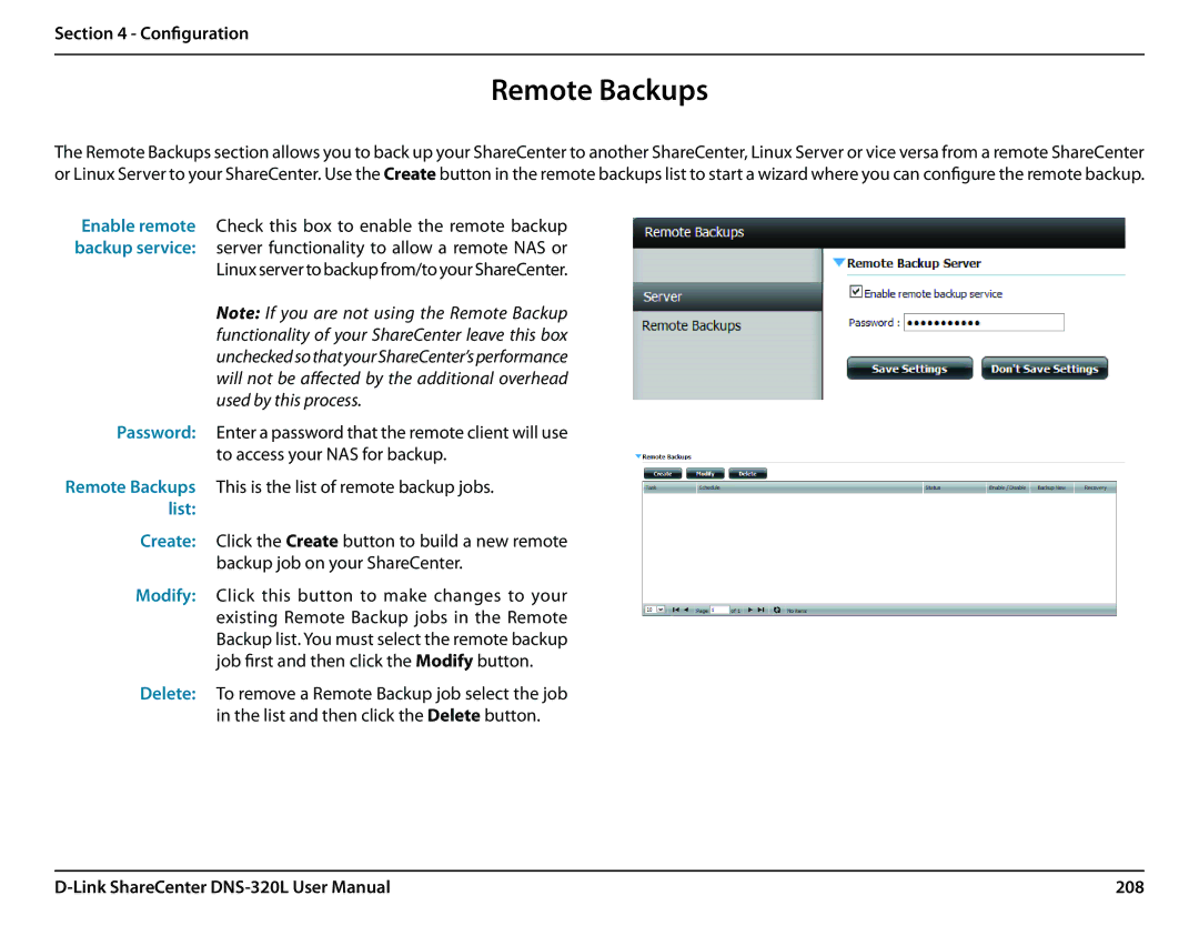 D-Link 2000 user manual Remote Backups, 208 