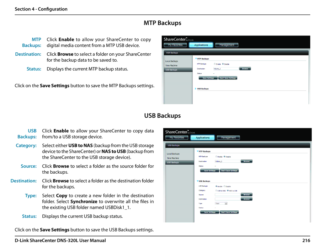 D-Link 2000 user manual MTP Backups, 216 