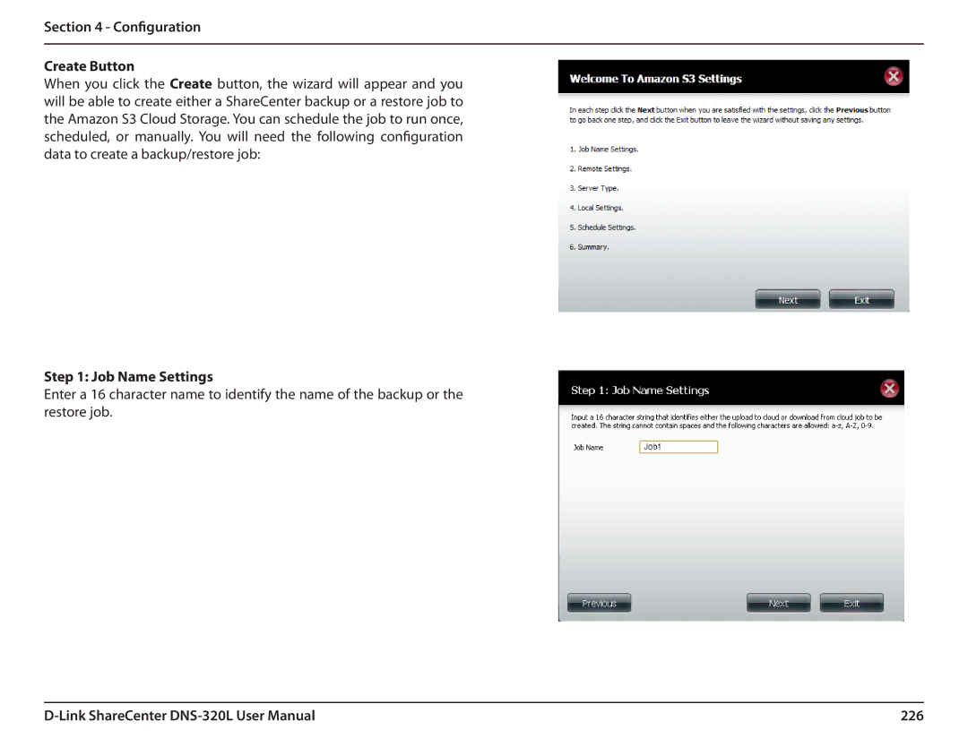 D-Link 2000 user manual Configuration Create Button, Job Name Settings, 226 