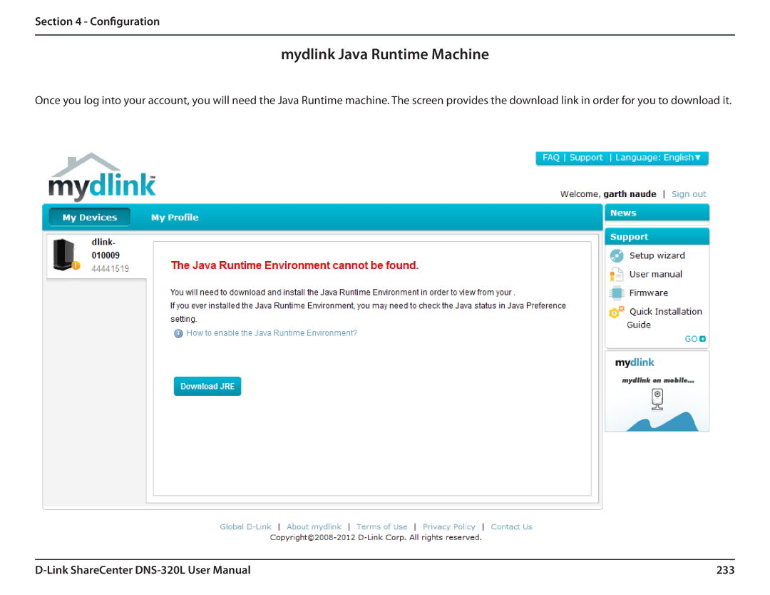 D-Link 2000 user manual Mydlink Java Runtime Machine, 233 