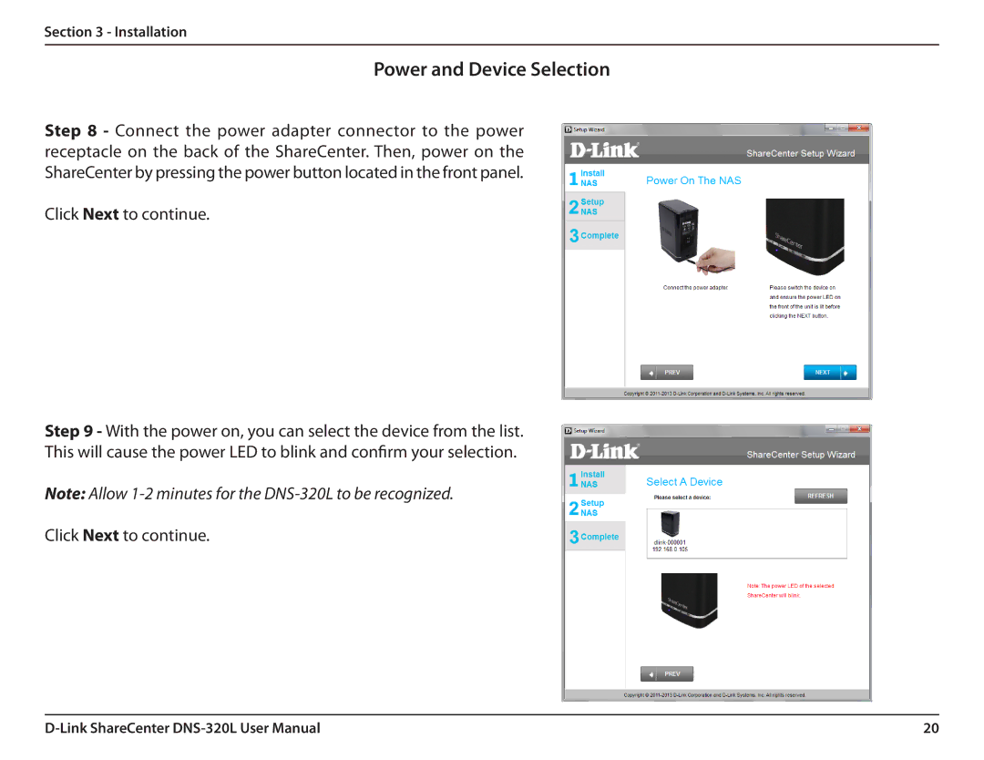 D-Link 2000 user manual Power and Device Selection 